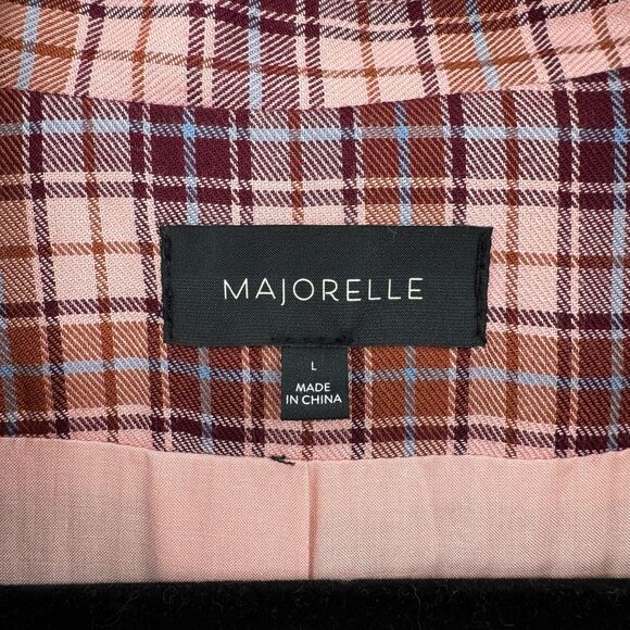 MAJORELLE Pink Burgundy Rhea Plaid Lightweight Blazer Jacket Top Size Large L - Picture 8 of 9